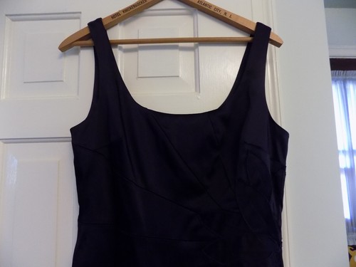 Suzi Chen by Maggie Boutique Navy Blue Satin Dress Flower Gathered side 10 EUC - Picture 2 of 13