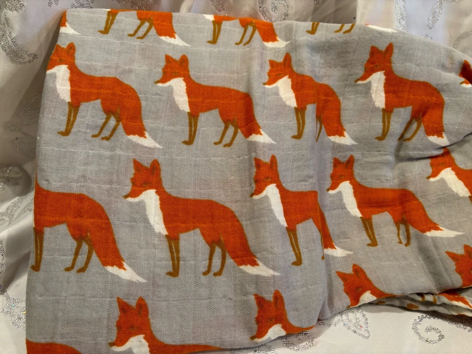 Milkbarn FOX 婴儿毯薄纱有机棉襁褓 47x47 性别中性 — 第 2/4 张图片