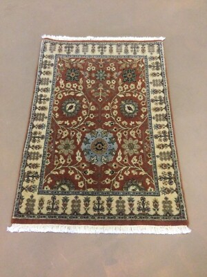 2'.6” X 3'.7” Rust Beige Traditional Floral Oriental Area Rug Hand
