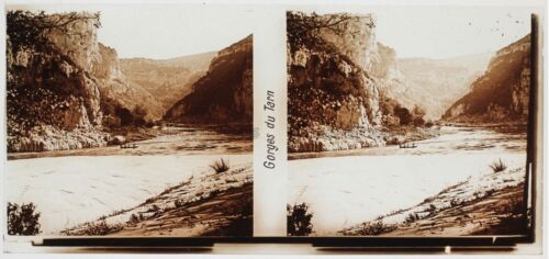 Gorges du Tarn France Plaque verre stereo 6x13cm Vintage - Photo 1/1