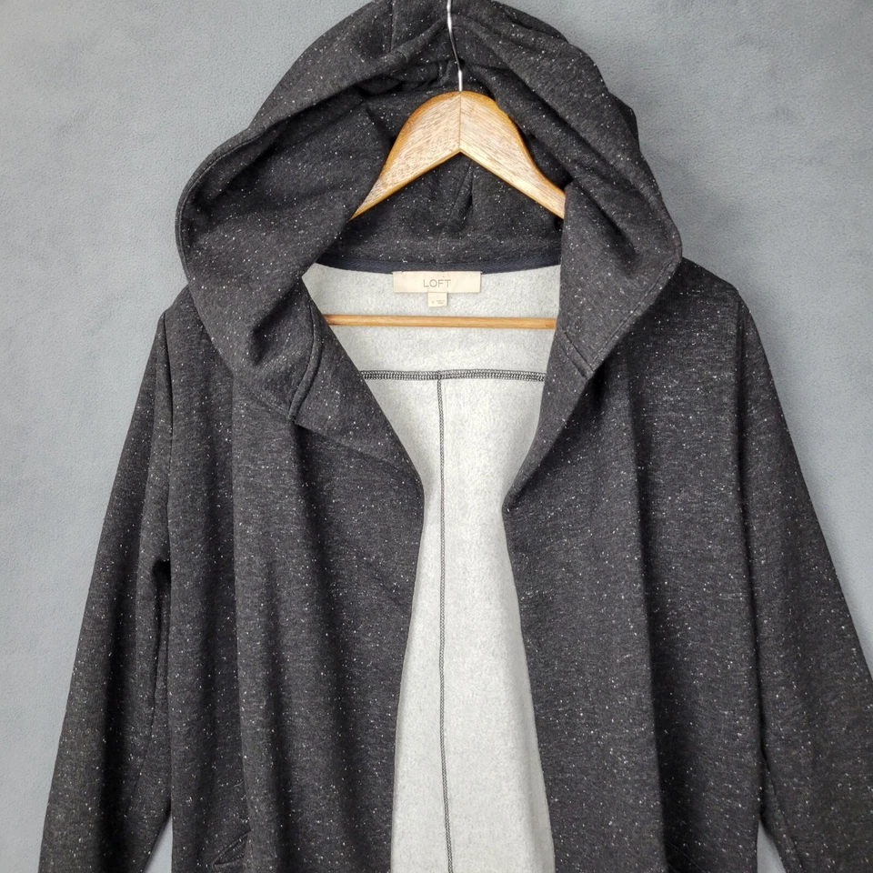 Loft Sweatshirt Women Small Dark Gray Cotton Fleece Lined Pockets Hooded Outdoor - Image 2 of 4