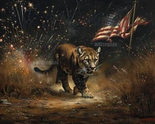 Panther Through Fireworks & American Flag 8x10 Matte Print