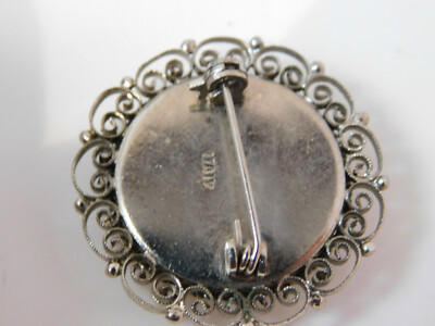 Broche Italienne En Micro Mosaïque De Verre Fleur Argentée - Vintage