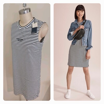 New COUNTRY ROAD Stripe Modern LOGO Tank Dress 10 12 14