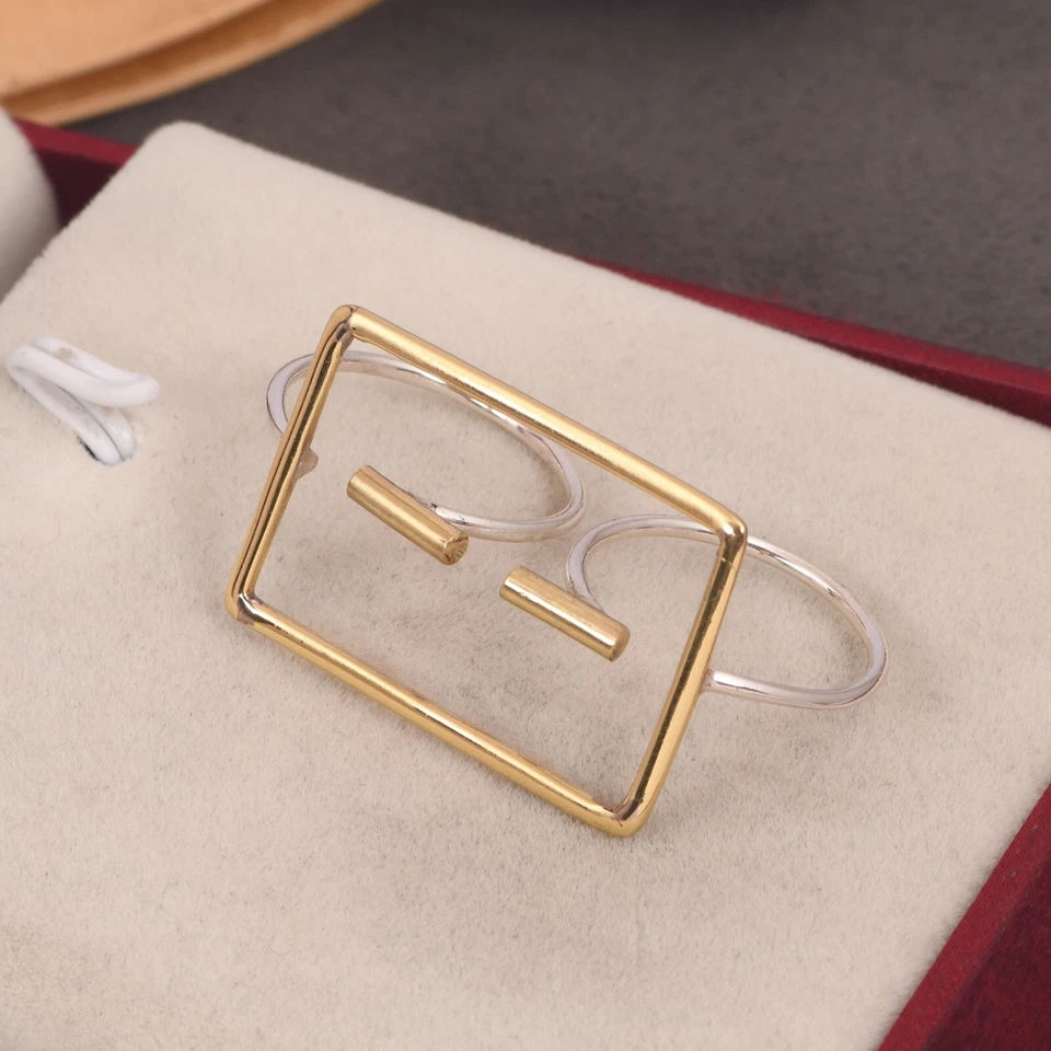 Двойной палец кольца, два пальца кольцо, 925 Серебряное кольцо, двухцветное кольцо ювелирных изделий - Изображение 4 из 4