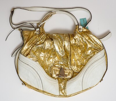 Guess by Marciano Leather and gold vinyl designer purse