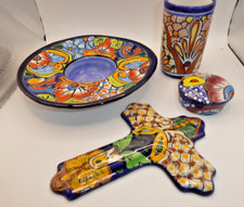 Lote Cerámica Talavera O 4 Cruz, Caja Baratija, Plato Huevo, Jarrón Pequeño Mexicano
