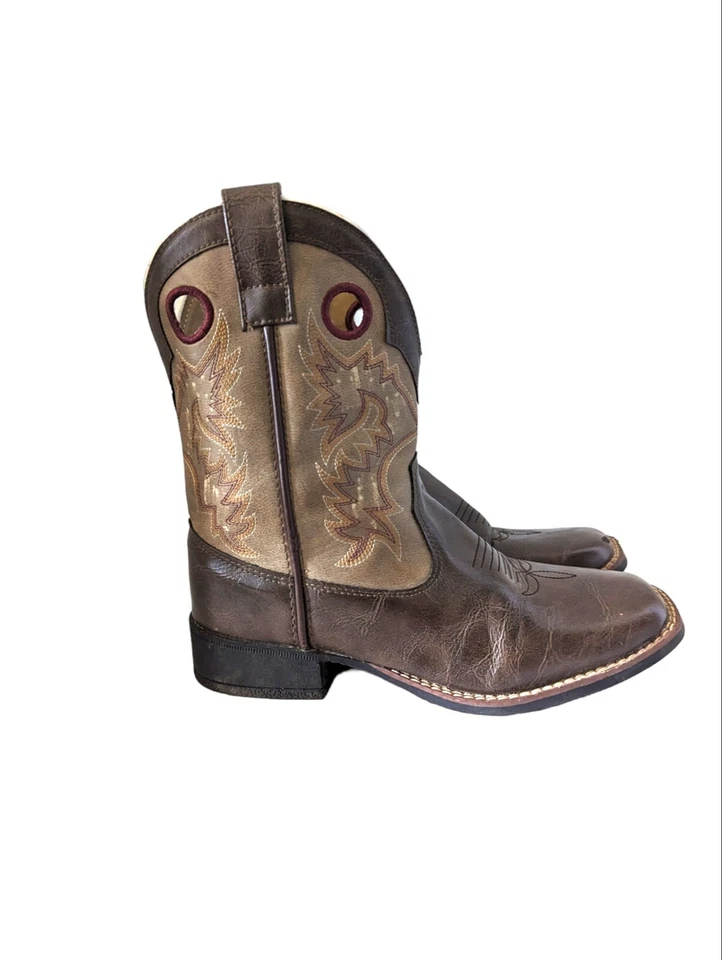 Kids Laredo Two Tone Brown & Tan Collared Leather Cowboy Western Boots Size 3 - Image 2 of 4