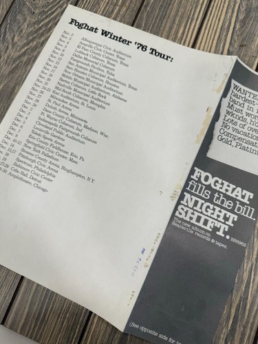 Póster promocional álbum Foghat Night Shift 12"x12" Bearsville Records 1976 clásico Ro - Imagen 2 de 7