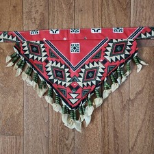 Vintage 1980s Handmade Cowgirl Beaded Bandana Southwest print Fringed Scarf