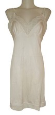 Vtg 70s Womens Ivory Satin Lace Babydoll Coquette Pinup Night Slip Dress Sz 34 M