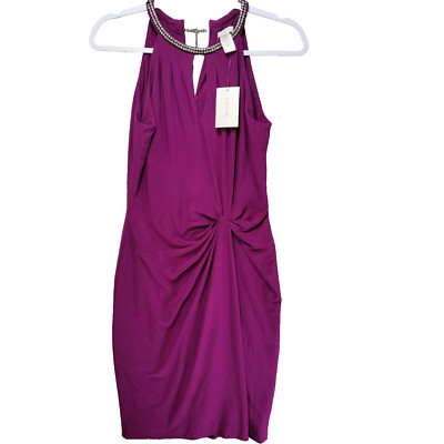 Cache Dress Womens S Fushia Purple Rhinestone Fitted Halter Sexy Rouched New