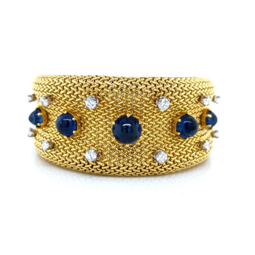 Diamond Sapphire Mesh 18K Yellow Gold Bracelet