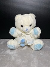 Russ Baby White Teddy Bear Plush Cuddles Rattle Sweater Blue Stitched Nose 9  