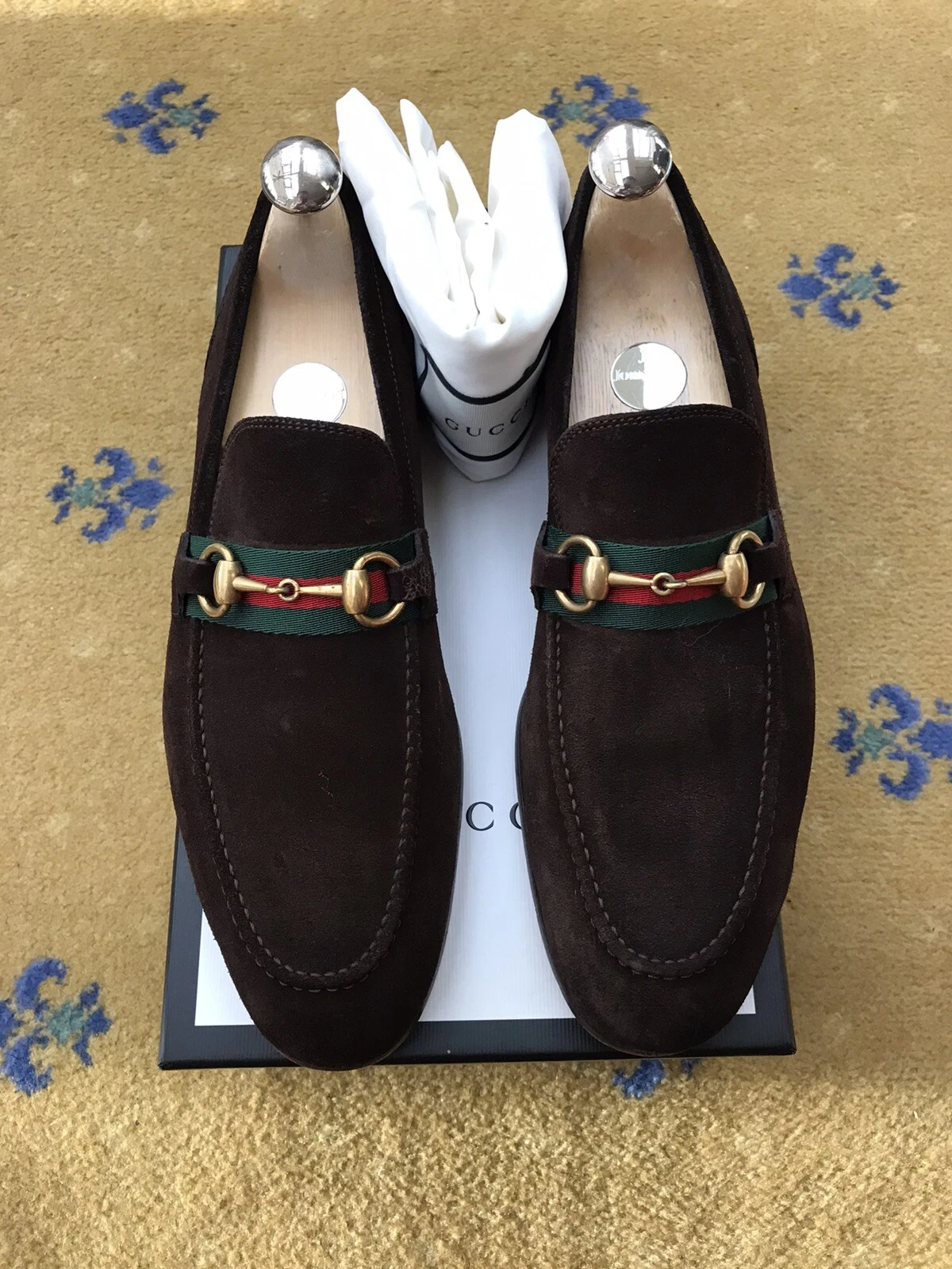 Mocassins Gucci chaussures en daim Jordaan Horsebit marron toile vert rouge homme UK 7 US 8 41
