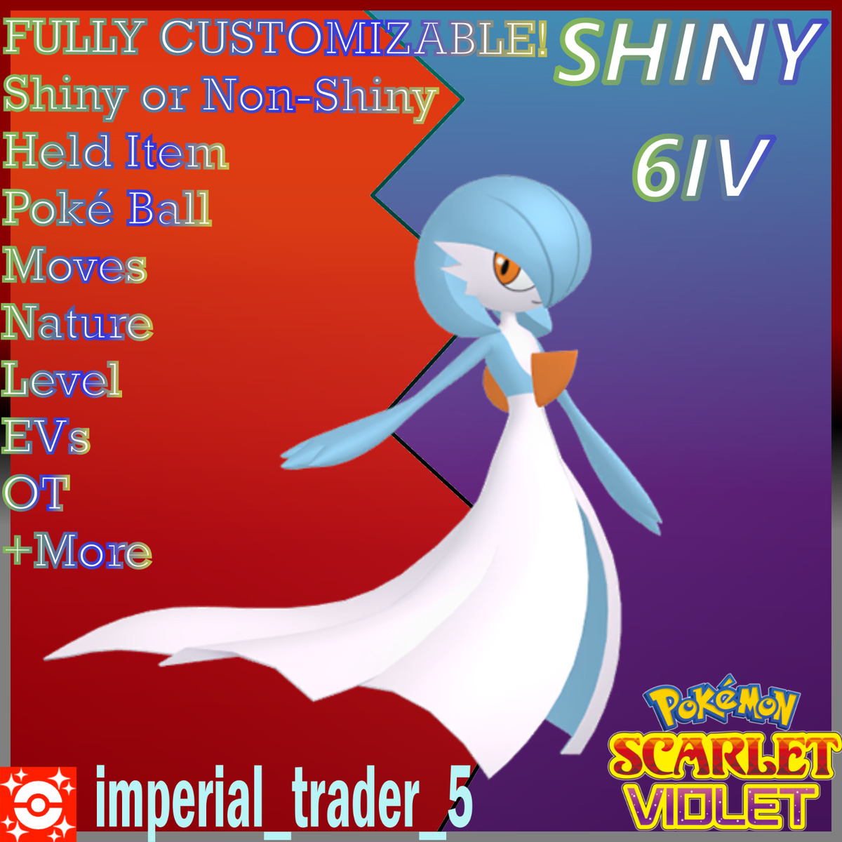 POKEMON SCARLET & VIOLET ✨ SHINY ✨ GARDEVOIR LEVEL 1 6IV ✈️ FAST DELIVERY ✈️