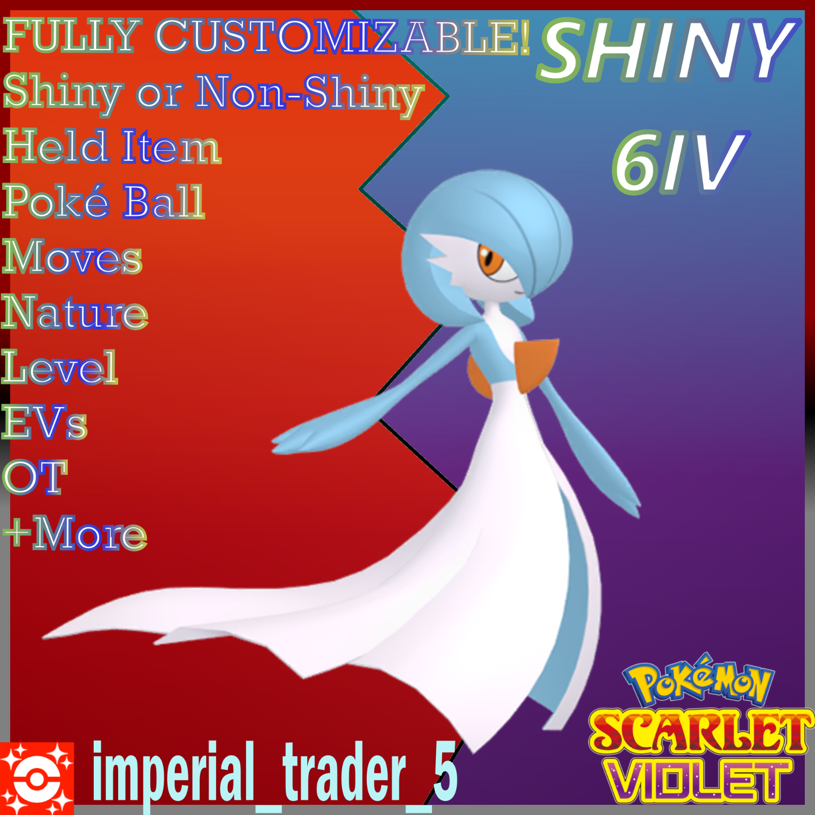 x2 ✨SHINY✨or Not GARDEVOIR + GALLADE 6IV BATTLE-READY POKEMON SCARLET and  VIOLET