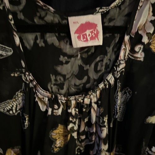 LIPSY blouse semi sheer butterfly print top Silk Mix size M/L 12 - Picture 5 of 10
