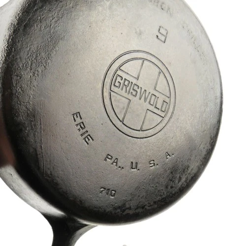 Vintage Griswold 9 Large Block Logo Cast Iron Skillet 710 First Casting Warped