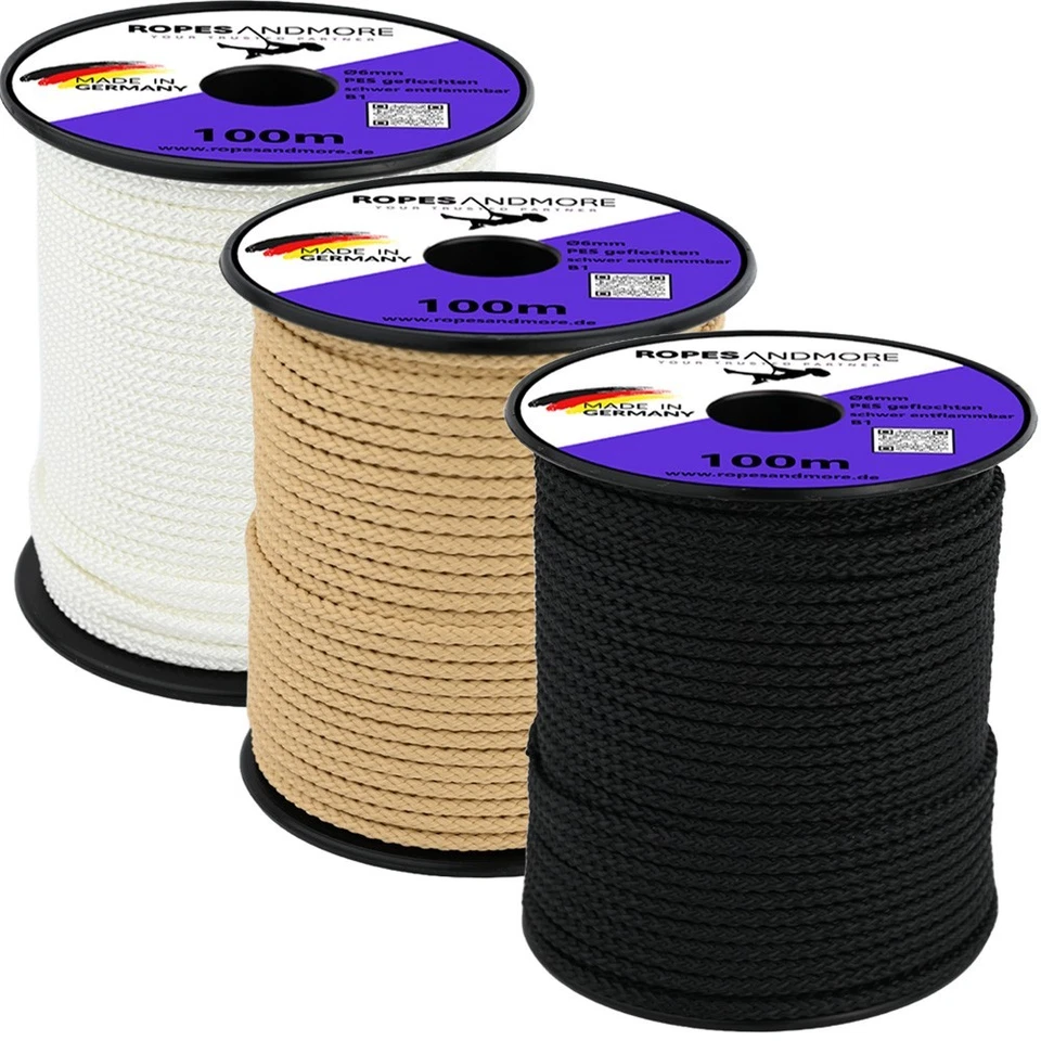 ROPES AND MORE Polyesterseil B1 Spezialseil Ø6mm schwer entflammbar PES Seil Theaterseil ab 5m