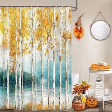 Birch Trees Shower Curtain 70x70" Waterproof Fall Autumn Bathroom Decor