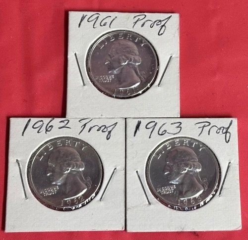 1961, 1962 & 1963 Washington Quarter Proof Coins, Uncirculated, Deep Mirror Look
