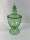 Antique Glass L E Smith Candy Dish & Lid Crackle Green Depression 1930s
