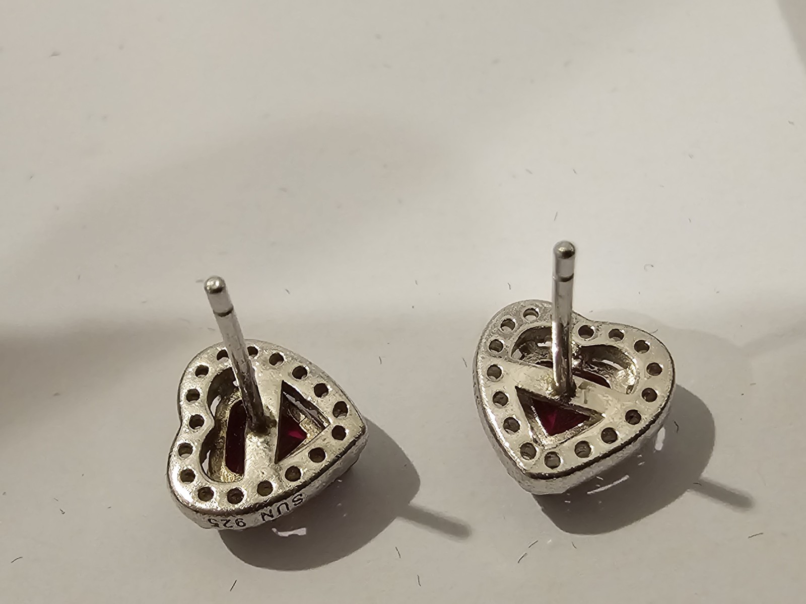 Heart Shaped Lab Created Ruby Earrings - image 5