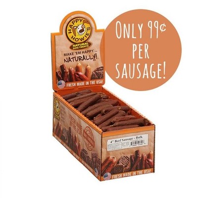 Happy Howie 749462523008 4 in. Beef Sausage Dog Treat - 80 per Pack