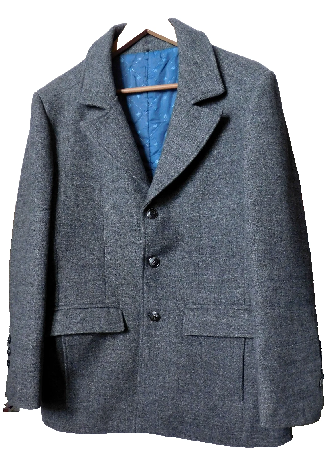 JIUDINXIANG Jacket Mens Large Gray Wool Blend Sport Coat Overcoat