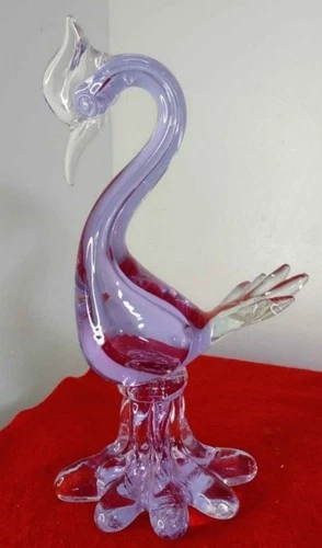 Vintage Like Murano Purple Glass Bird Pheasant, 11 Inches Tall.