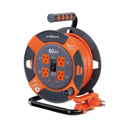 Cord Reel 60 ft. Extension Cord 4 Power Outlets   14 AWG SJTW Cable. Heavy Du...
