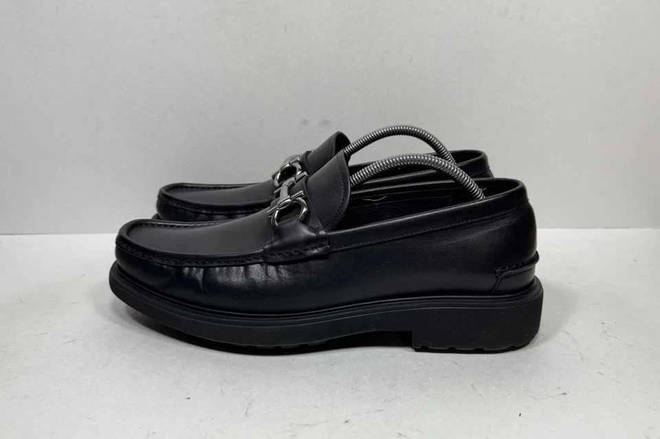 Mocasines Salvatore Ferragamo Gancini Bit para hombre talla 10 2E de cuero negro Foto 3 de 4