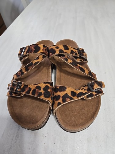 OUTWOODS Women's Leopard Print Sandals - Toe Loop Buckle Design With Cork Midsole