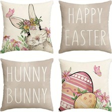 4Pcs Pillow Covers Easter Decor Hunny Bunny Home Housewarming Party Gift 18x18