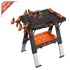 Portable Folding Work Table - 2-in-1 Adjustable Sawhorse & Workbench 31"W x 25"D