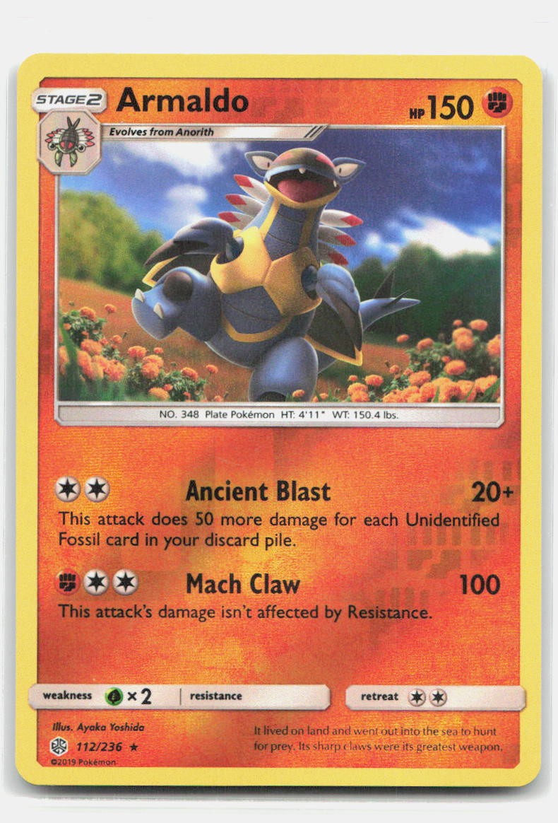 Armaldo 112/236 Rare Cosmic Eclipse Pokemon Reverse Holo Lightly Played