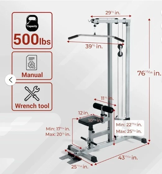 New!! Great Gift!!!!. LAT Pull Down Machines, Row Cable Machine, LAT Tower Black - Image 4 of 4