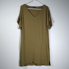 Madewell Novel Shift Dress Olive Green Short Sleeve V-Neck Relaxed Lightweight M