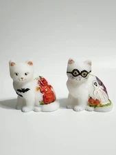 TWO Mosser Halloween milk glass cats