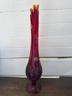 Vtg Fenton Glass Ruby Red SWUNG Footed Vase, authentic Fenton foil label