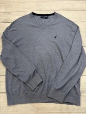 Nautica Navtech Sweater Mens XL Gray V Neck Pullover Lightweight Knit Casual