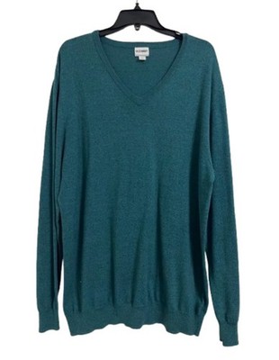 Old Navy V Neck Knit Sweater Mens XL Green Teal Cotton Blend Lightweight NWOT