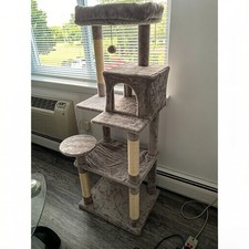 PAWZ Road Gray 46" Cat Tree Indoor Small Cat Tower Scratching Post Perch Bed