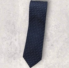 NORDSTROM Silk Tie USA Navy Blue Beige Geometric W:3.6" EUC