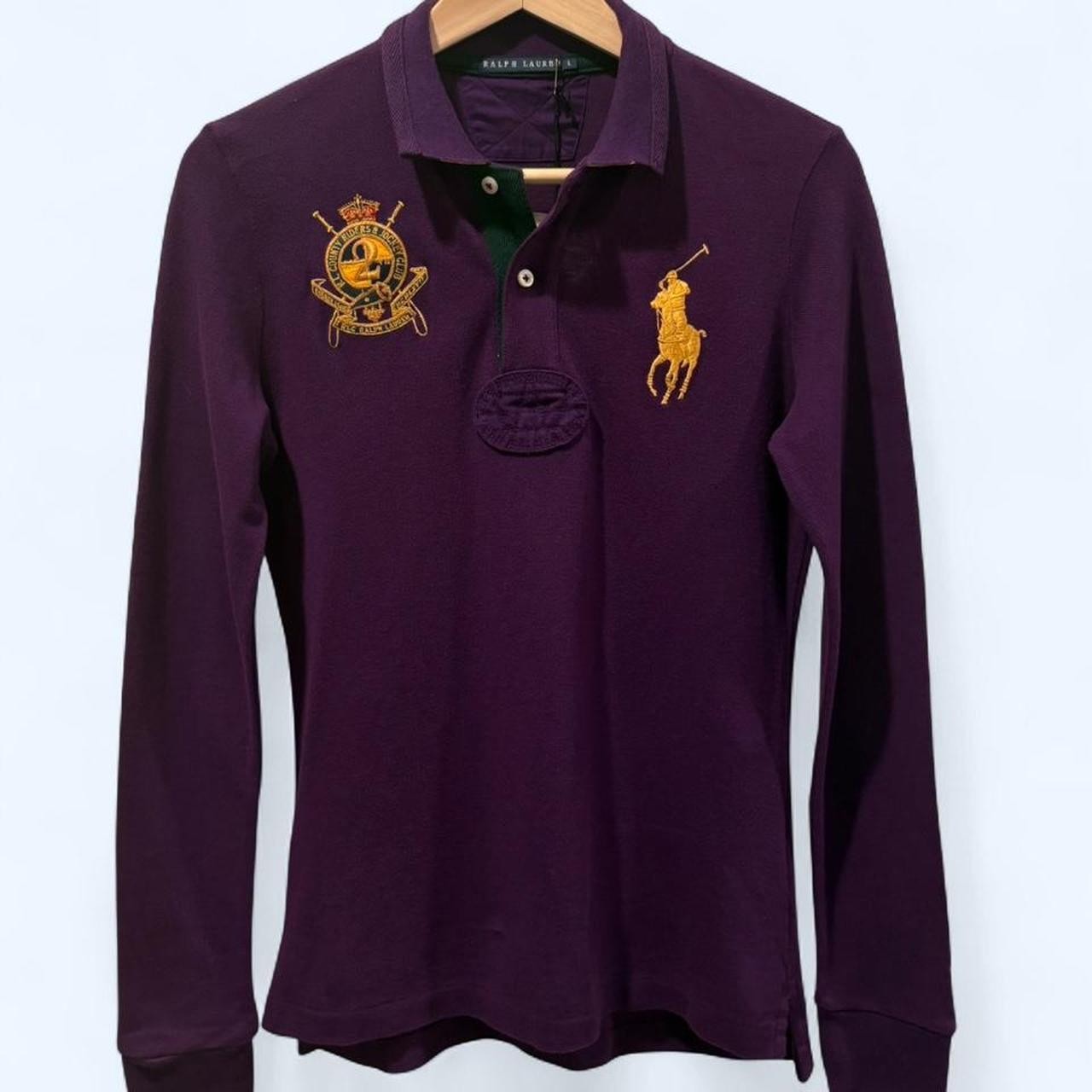 NWT Ralph Lauren Women’s purple long sleeve polo shirt with yellow details