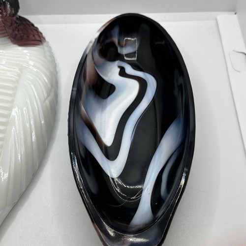 LG Wright Atterbury Purple Amethyst Milk Slag Glass Duck Covered Candy Dish 11" - Picture 6 of 12