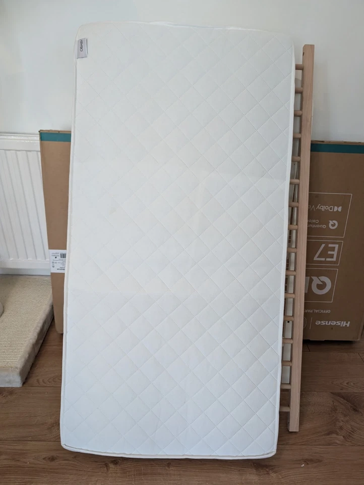 IKEA Solid Beech Wood Baby Cot Crib With Obaby Pocketsprung Mattress - Image 3 of 3