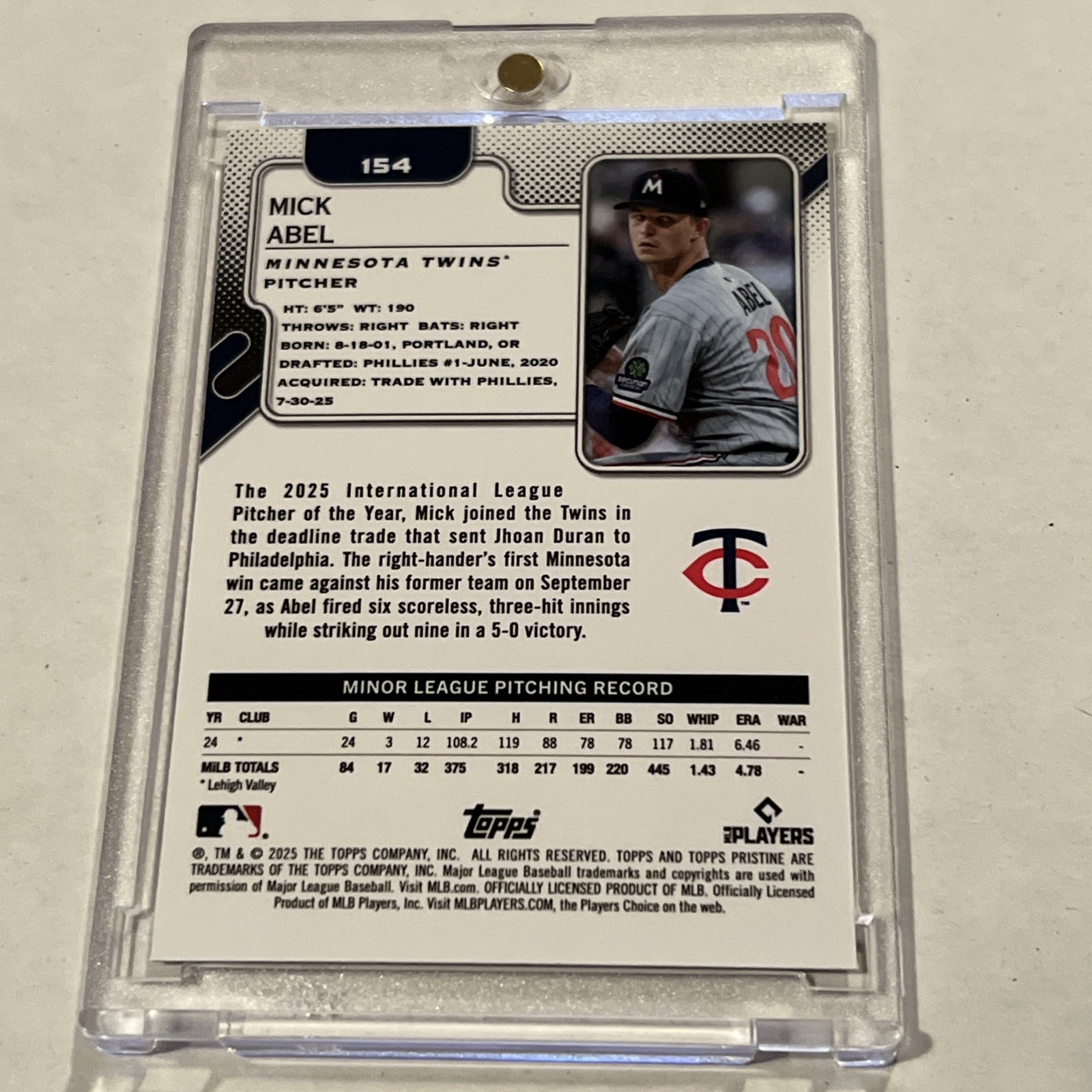 2025 Topps Pristine MICK ABEL#154 Minnesota Twins RC