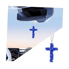 Bling Cross Car Hanging Ornament, Sparkling Crystal Rhinestone A/Royal Blue